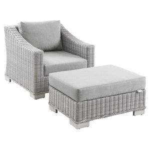 Modway Furniture Conway 2-Piece Outdoor Patio Set - Stylish Wicker Rattan Armchair & Ottoman in UV-Resistant Gray EEI-5090-GRY