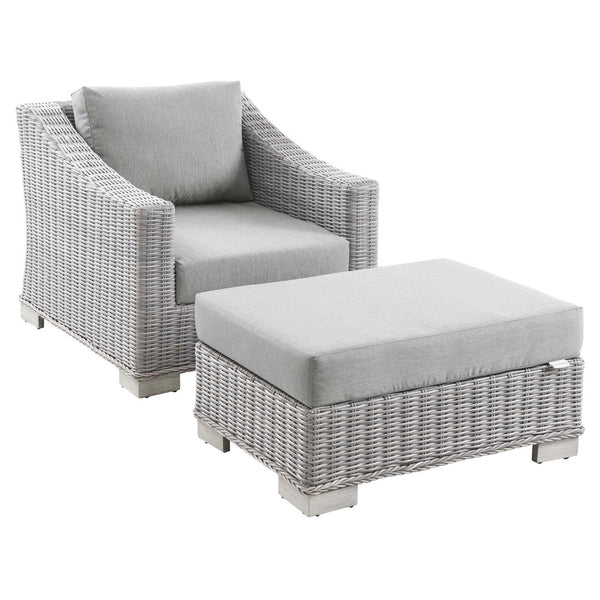 Modway Furniture Conway 2-Piece Outdoor Patio Set - Stylish Wicker Rattan Armchair & Ottoman in UV-Resistant Gray EEI-5090-GRY
