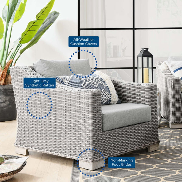 Modway Furniture Conway 2-Piece Outdoor Patio Set - Stylish Wicker Rattan Armchair & Ottoman in UV-Resistant Gray EEI-5090-GRY
