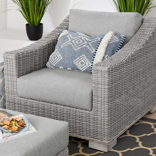 Modway Furniture Conway 2-Piece Outdoor Patio Set - Stylish Wicker Rattan Armchair & Ottoman in UV-Resistant Gray EEI-5090-GRY