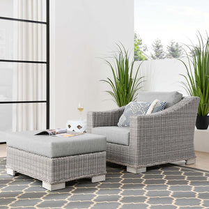 Modway Furniture Conway 2-Piece Outdoor Patio Set - Stylish Wicker Rattan Armchair & Ottoman in UV-Resistant Gray EEI-5090-GRY