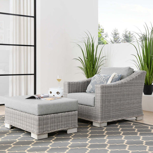 Modway Furniture Conway 2-Piece Outdoor Patio Set - Stylish Wicker Rattan Armchair & Ottoman in UV-Resistant Gray EEI-5090-GRY