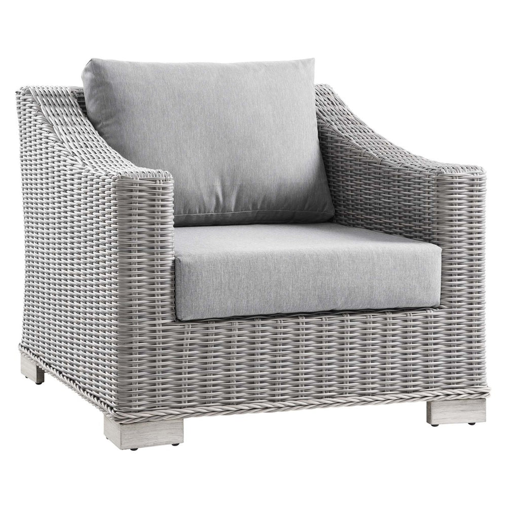Modway Furniture Conway 2-Piece Outdoor Patio Set - Stylish Wicker Rattan Armchair & Ottoman in UV-Resistant Gray EEI-5090-GRY