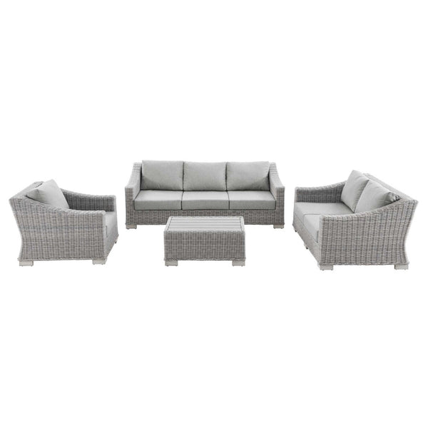 Modway Furniture Conway 4-Piece Outdoor Patio Wicker Rattan Furniture Set – Modern, Durable & Easy Care for Alfresco Fun Light Gray Gray EEI-5091-GRY