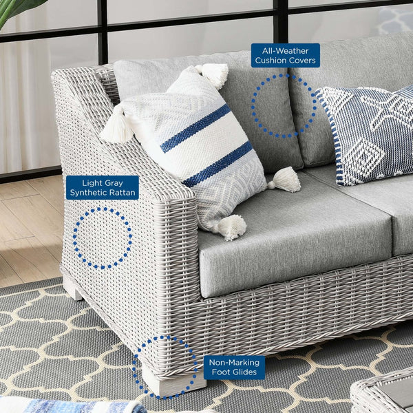 Modway Furniture Conway 4-Piece Outdoor Patio Wicker Rattan Furniture Set – Modern, Durable & Easy Care for Alfresco Fun Light Gray Gray EEI-5091-GRY