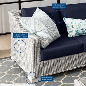 Modway Furniture Conway 4-Piece Outdoor Patio Wicker Rattan Furniture Set – Modern, Durable & Easy Care for Alfresco Fun Light Gray Navy EEI-5091-NAV