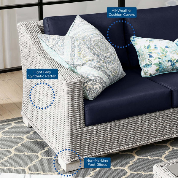 Modway Furniture Conway 4-Piece Outdoor Patio Wicker Rattan Furniture Set – Modern, Durable & Easy Care for Alfresco Fun Light Gray Navy EEI-5091-NAV