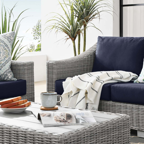 Modway Furniture Conway 4-Piece Outdoor Patio Wicker Rattan Furniture Set – Modern, Durable & Easy Care for Alfresco Fun Light Gray Navy EEI-5091-NAV