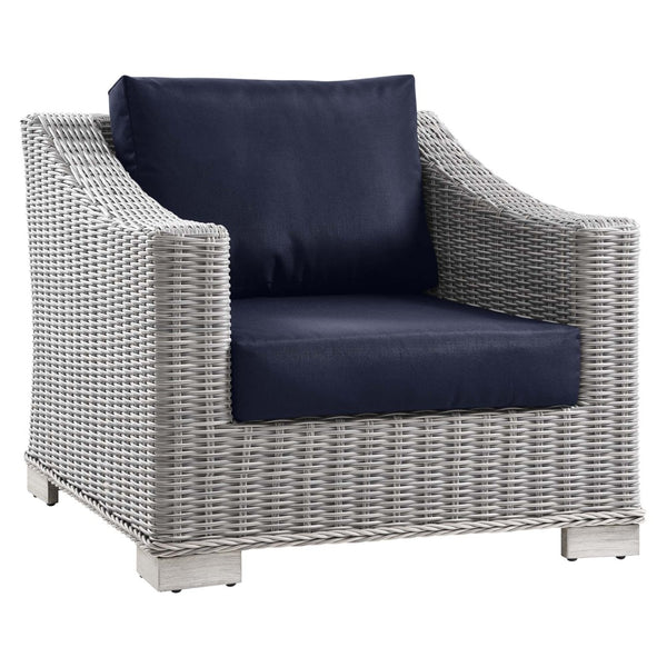 Modway Furniture Conway 4-Piece Outdoor Patio Wicker Rattan Furniture Set – Modern, Durable & Easy Care for Alfresco Fun Light Gray Navy EEI-5091-NAV