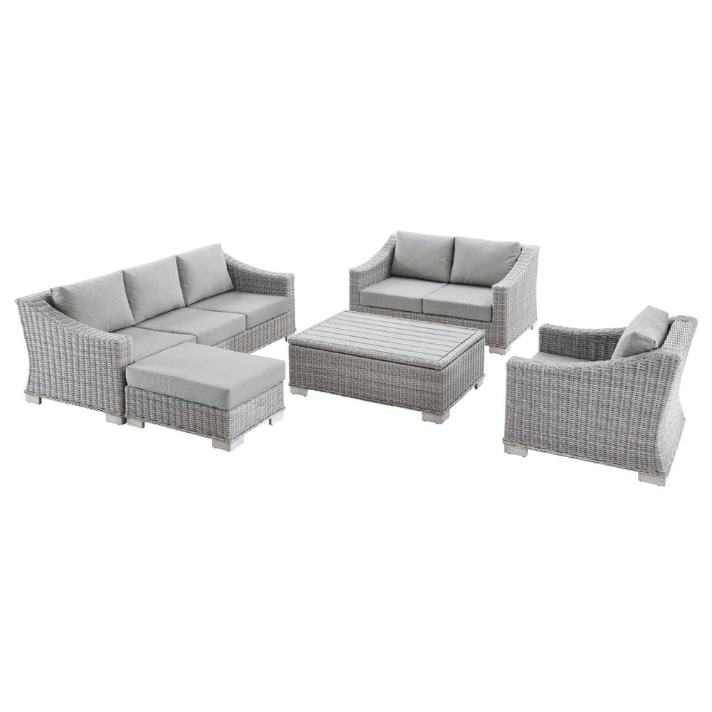 Modway Furniture Conway 5-Piece Outdoor Wicker Rattan Furniture Set - Stylish Light Gray Patio Seating for All-Weather Fun EEI-5092-GRY