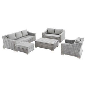 Modway Furniture Conway 5-Piece Outdoor Wicker Rattan Furniture Set - Stylish Light Gray Patio Seating for All-Weather Fun EEI-5092-GRY
