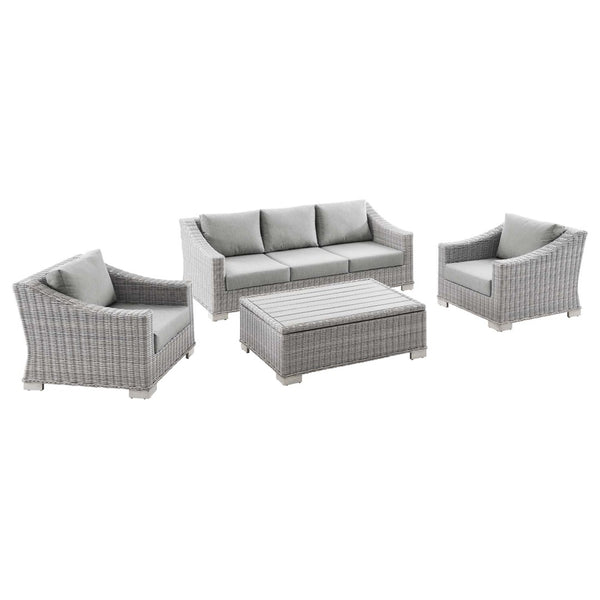 Modway Furniture Conway 4-Piece Outdoor Patio Wicker Rattan Furniture Set - Stylish Comfort for Relaxed Gatherings Light Gray Gray EEI-5095-GRY