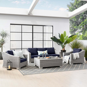 Modway Furniture Conway 4-Piece Outdoor Patio Wicker Rattan Furniture Set - Stylish Comfort for Relaxed Gatherings Light Gray Navy EEI-5095-NAV