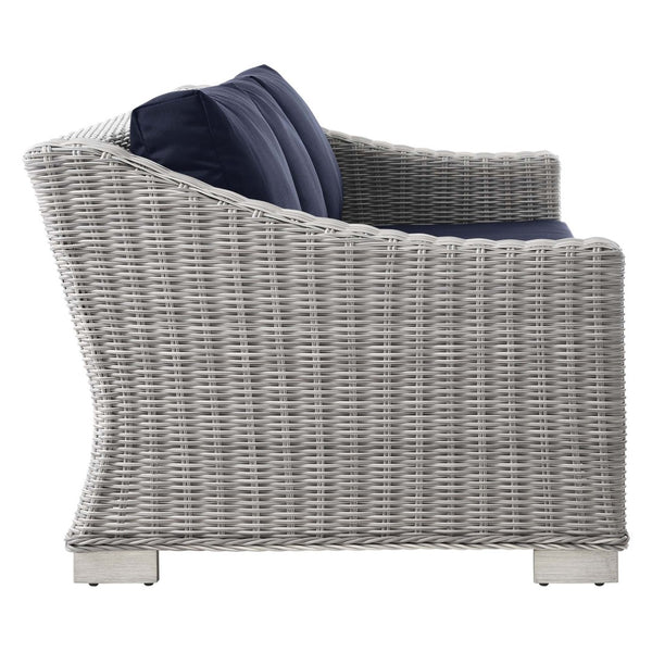 Modway Furniture Conway 4-Piece Outdoor Patio Wicker Rattan Furniture Set - Stylish Comfort for Relaxed Gatherings Light Gray Navy EEI-5095-NAV
