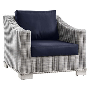 Modway Furniture Conway 4-Piece Outdoor Patio Wicker Rattan Furniture Set - Stylish Comfort for Relaxed Gatherings Light Gray Navy EEI-5095-NAV