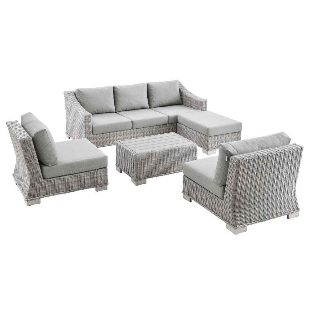 Modway Furniture Conway 5-Piece Outdoor Patio Wicker Rattan Furniture Set - Stylish, Durable & Comfort for Any Space EEI-5097-GRY