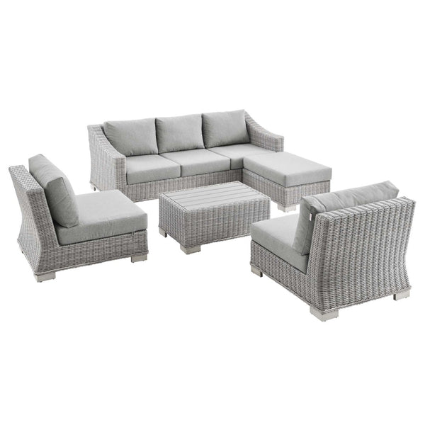 Modway Furniture Conway 5-Piece Outdoor Patio Wicker Rattan Furniture Set - Stylish, Durable & Comfort for Any Space EEI-5097-GRY