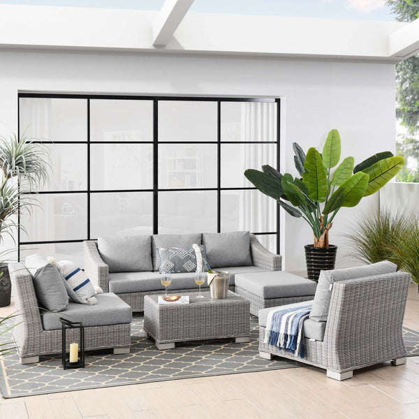 Modway Furniture Conway 5-Piece Outdoor Patio Wicker Rattan Furniture Set - Stylish, Durable & Comfort for Any Space EEI-5097-GRY