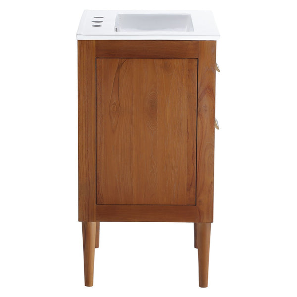 Modway Furniture Cassia 24" Bathroom Vanity - Mid-Century Modern Teak Design with Brass Hardware & Ample Storage EEI-5108-NAT-WHI