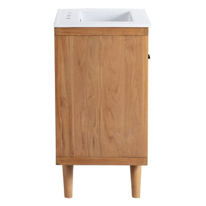 Modway Furniture Birdie 24" Bathroom Vanity by Modway - Coastal Teak Wood Design with Ceramic Sink & Storage Solutions EEI-5112-NAT-WHI