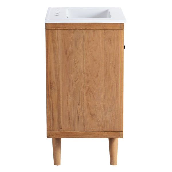 Modway Furniture Birdie 24" Bathroom Vanity by Modway - Coastal Teak Wood Design with Ceramic Sink & Storage Solutions EEI-5112-NAT-WHI