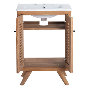 Modway Furniture Birdie 24" Bathroom Vanity by Modway - Coastal Teak Wood Design with Ceramic Sink & Storage Solutions EEI-5112-NAT-WHI