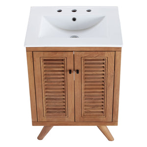 Modway Furniture Birdie 24" Bathroom Vanity by Modway - Coastal Teak Wood Design with Ceramic Sink & Storage Solutions EEI-5112-NAT-WHI