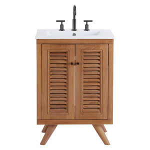 Modway Furniture Birdie 24" Bathroom Vanity by Modway - Coastal Teak Wood Design with Ceramic Sink & Storage Solutions EEI-5112-NAT-WHI