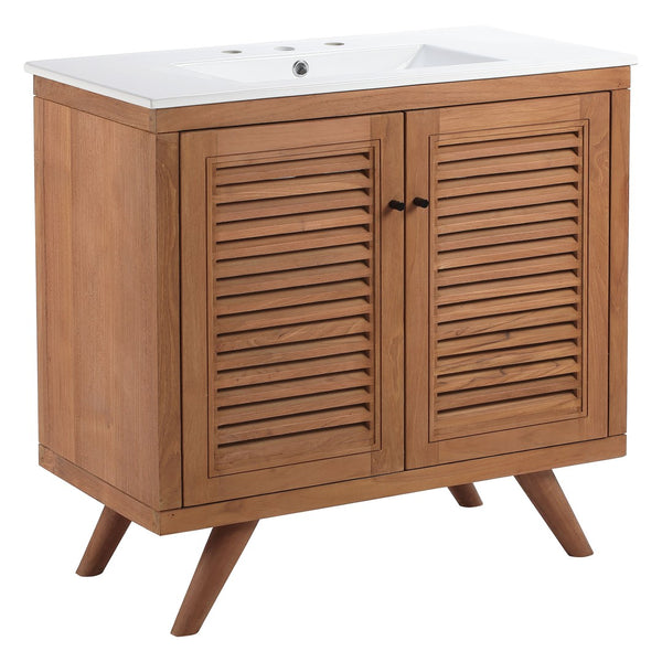 Modway Furniture Birdie 36" Coastal-Modern Bathroom Vanity in Natural White with Integrated Ceramic Sink & Storage EEI-5113-NAT-WHI
