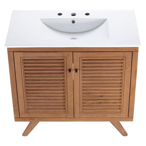 Modway Furniture Birdie 36" Coastal-Modern Bathroom Vanity in Natural White with Integrated Ceramic Sink & Storage EEI-5113-NAT-WHI