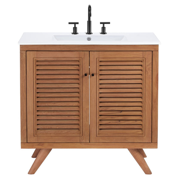 Modway Furniture Birdie 36" Coastal-Modern Bathroom Vanity in Natural White with Integrated Ceramic Sink & Storage EEI-5113-NAT-WHI
