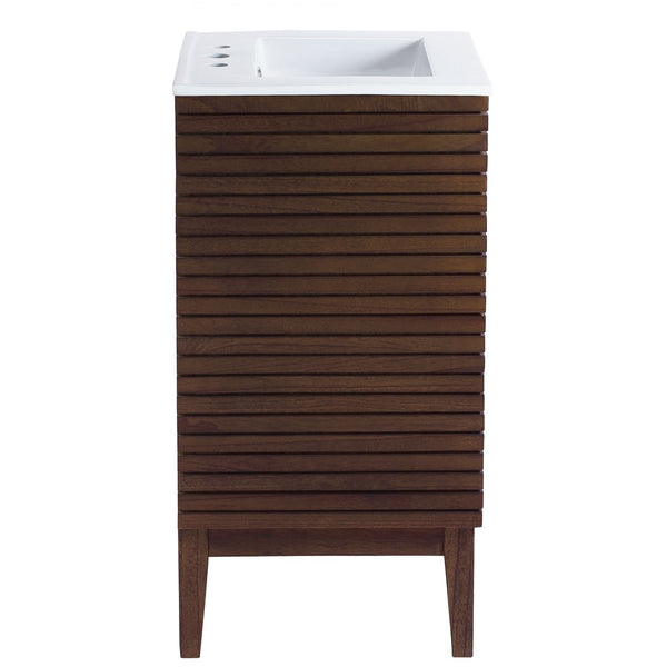 Modway Furniture Ledger 24" Mid-Century Modern Bathroom Vanity in Walnut with Ceramic Sink & Spacious Storage Solutions EEI-5114-WAL-WHI