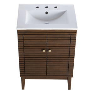 Modway Furniture Ledger 24" Mid-Century Modern Bathroom Vanity in Walnut with Ceramic Sink & Spacious Storage Solutions EEI-5114-WAL-WHI