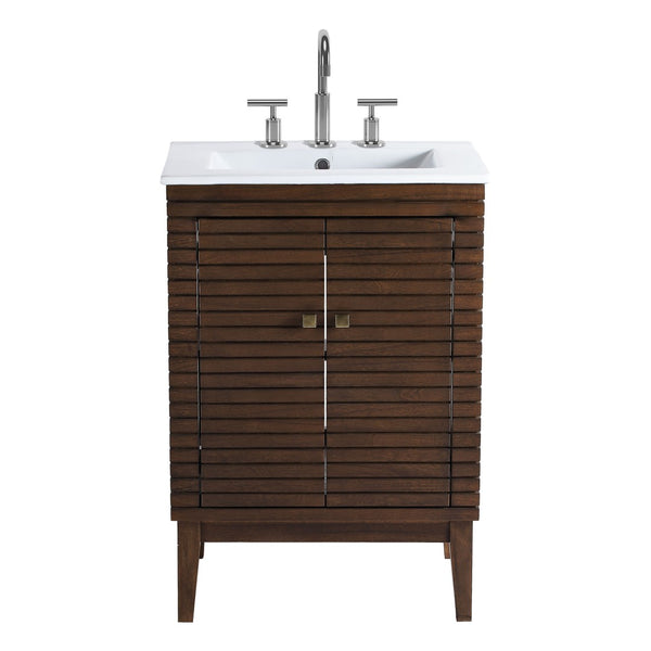 Modway Furniture Ledger 24" Mid-Century Modern Bathroom Vanity in Walnut with Ceramic Sink & Spacious Storage Solutions EEI-5114-WAL-WHI