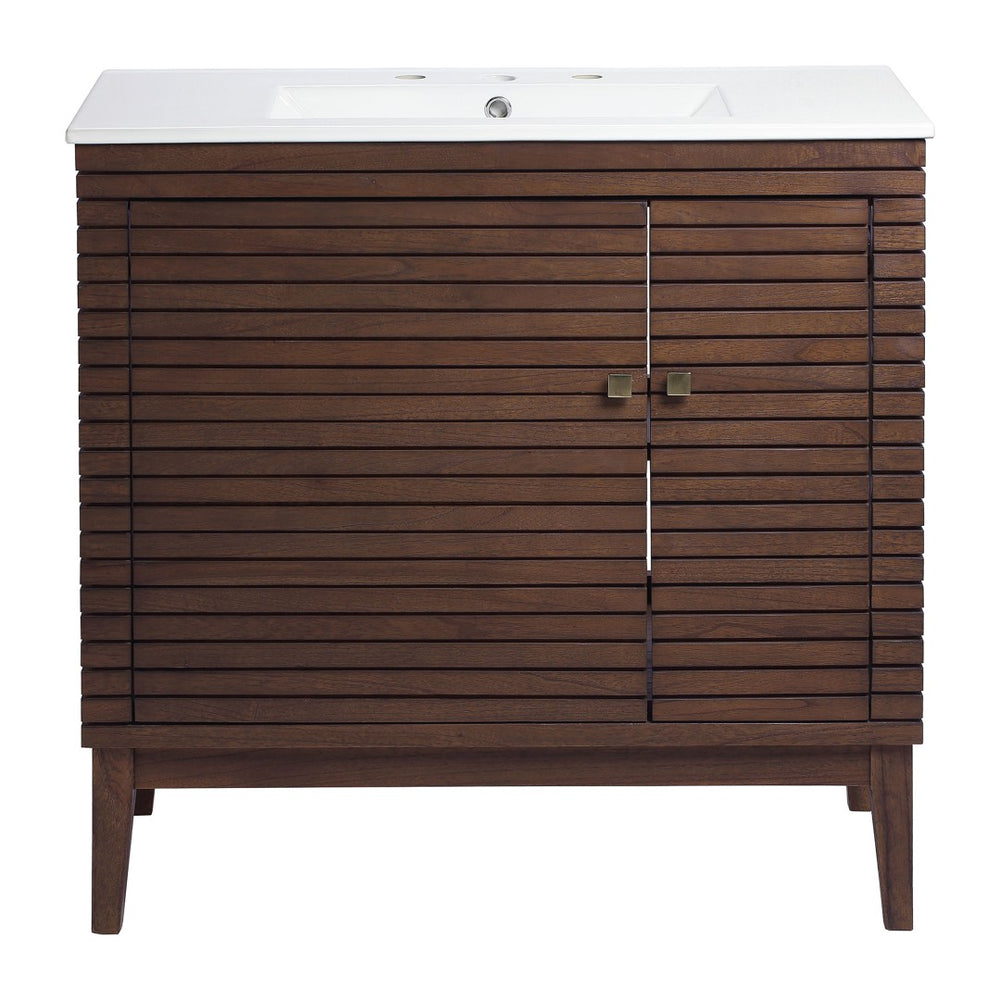 Modway Furniture Ledger 36" Bathroom Vanity - Mid-Century Modern Design in Walnut with Integrated Sink and Storage EEI-5115-WAL-WHI