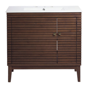 Modway Furniture Ledger 36" Bathroom Vanity - Mid-Century Modern Design in Walnut with Integrated Sink and Storage EEI-5115-WAL-WHI