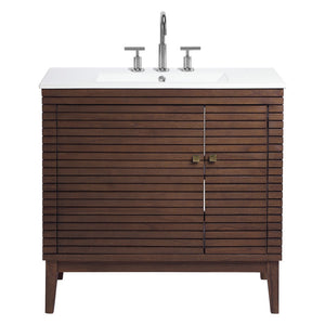 Modway Furniture Ledger 36" Bathroom Vanity - Mid-Century Modern Design in Walnut with Integrated Sink and Storage EEI-5115-WAL-WHI