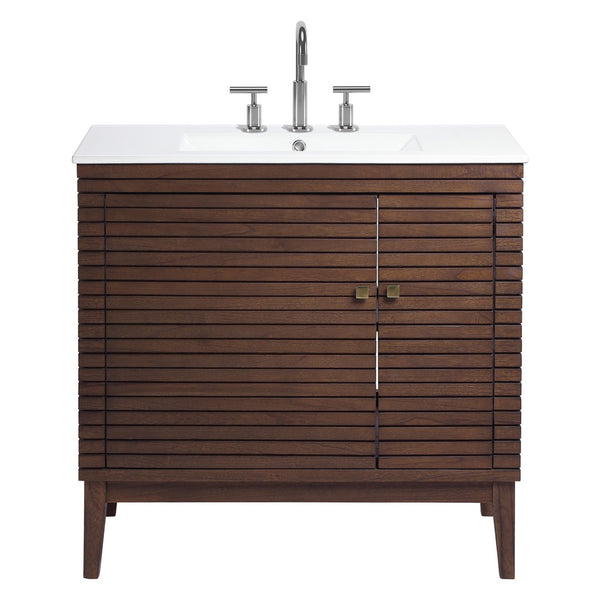 Modway Furniture Ledger 36" Bathroom Vanity - Mid-Century Modern Design in Walnut with Integrated Sink and Storage EEI-5115-WAL-WHI