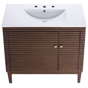 Modway Furniture Ledger 36" Bathroom Vanity - Mid-Century Modern Design in Walnut with Integrated Sink and Storage EEI-5115-WAL-WHI