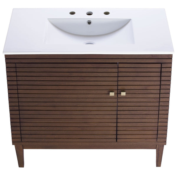 Modway Furniture Ledger 36" Bathroom Vanity - Mid-Century Modern Design in Walnut with Integrated Sink and Storage EEI-5115-WAL-WHI