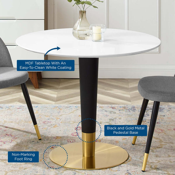 Modway Furniture Zinque 36" Dining Table - Modern Mid-Century Style with Gold Accents, Easy-Clean & Compact Design EEI-5117-GLD-WHI