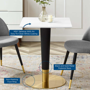 Modway Furniture Zinque 24" Square Dining Table - Modern Mid-Century Design, Gold Accents for Small Spaces EEI-5118-GLD-WHI