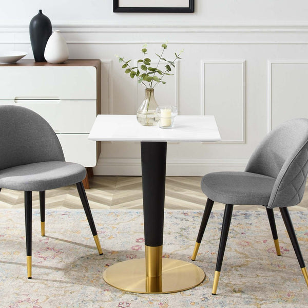 Modway Furniture Zinque 24" Square Dining Table - Modern Mid-Century Design, Gold Accents for Small Spaces EEI-5118-GLD-WHI