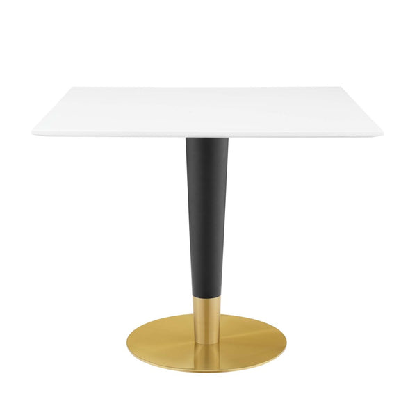 Modway Furniture Zinque 36" Square Dining Table - Modern Pedestal Design with Gold Accent for Stylish Dining Spaces EEI-5120-GLD-WHI