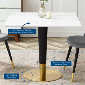 Modway Furniture Zinque 36" Square Dining Table - Modern Pedestal Design with Gold Accent for Stylish Dining Spaces EEI-5120-GLD-WHI