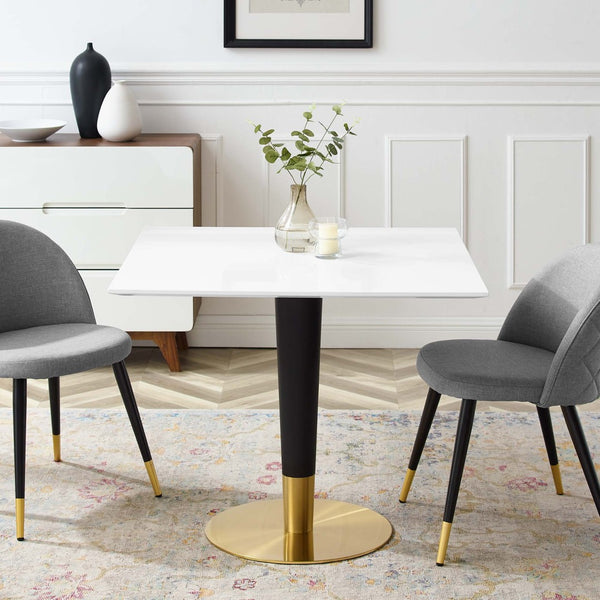 Modway Furniture Zinque 36" Square Dining Table - Modern Pedestal Design with Gold Accent for Stylish Dining Spaces EEI-5120-GLD-WHI