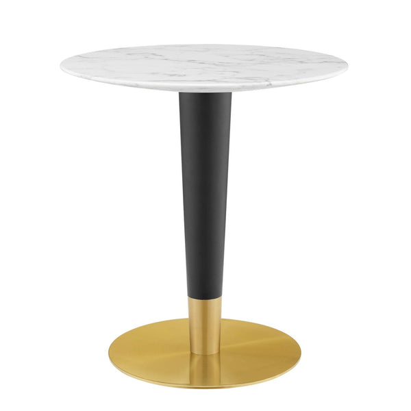 Modway Furniture Zinque 28" Mid-Century Artificial Marble Dining Table with Stylish Gold Base for Elegant Dining EEI-5121-GLD-WHI