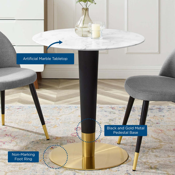 Modway Furniture Zinque 28" Mid-Century Artificial Marble Dining Table with Stylish Gold Base for Elegant Dining EEI-5121-GLD-WHI