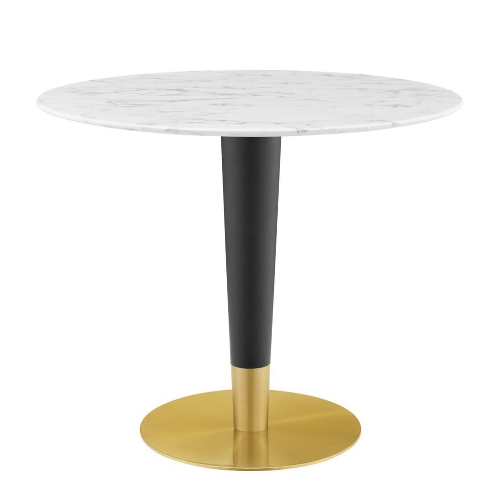 Modway Furniture Zinque 36" Artificial Marble Dining Table - Mid-Century Modern Design, Seats 4, Gold & White Finish EEI-5122-GLD-WHI
