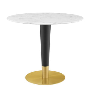 Modway Furniture Zinque 36" Artificial Marble Dining Table - Mid-Century Modern Design, Seats 4, Gold & White Finish EEI-5122-GLD-WHI